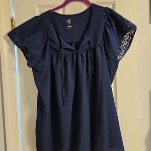 Ohne Titel Midnight Blue Blouse with Eyelet Sleeves